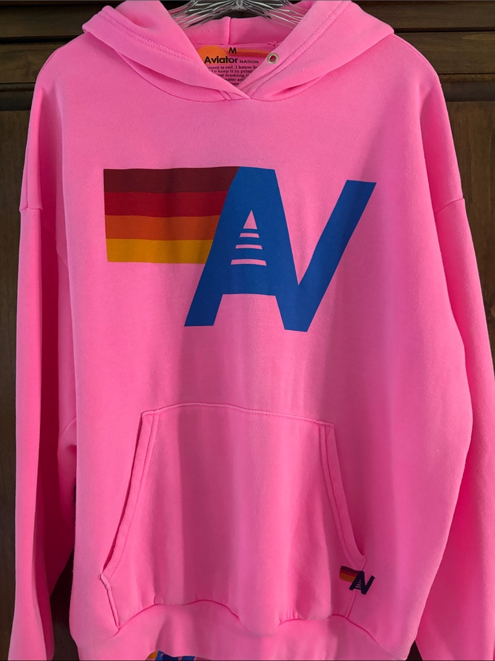 Aviator Nation Neon Pink Logo Relaxed Pullover Hoodie & Sweatpants Set M - Picture 11 of 15